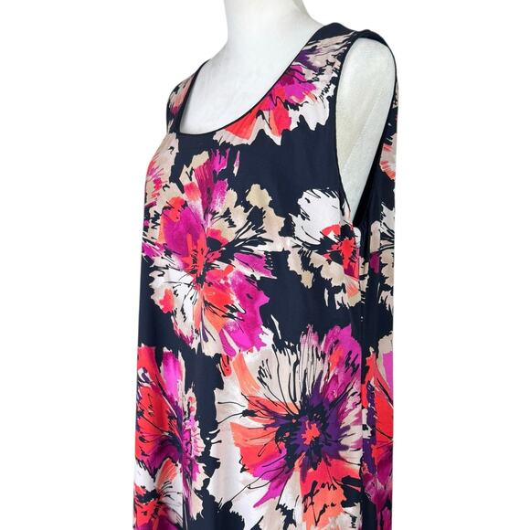 Travelsmith Vibrant Pink & Orange Floral Print Sleeveless Layered Midi Dress - Picture 7 of 9